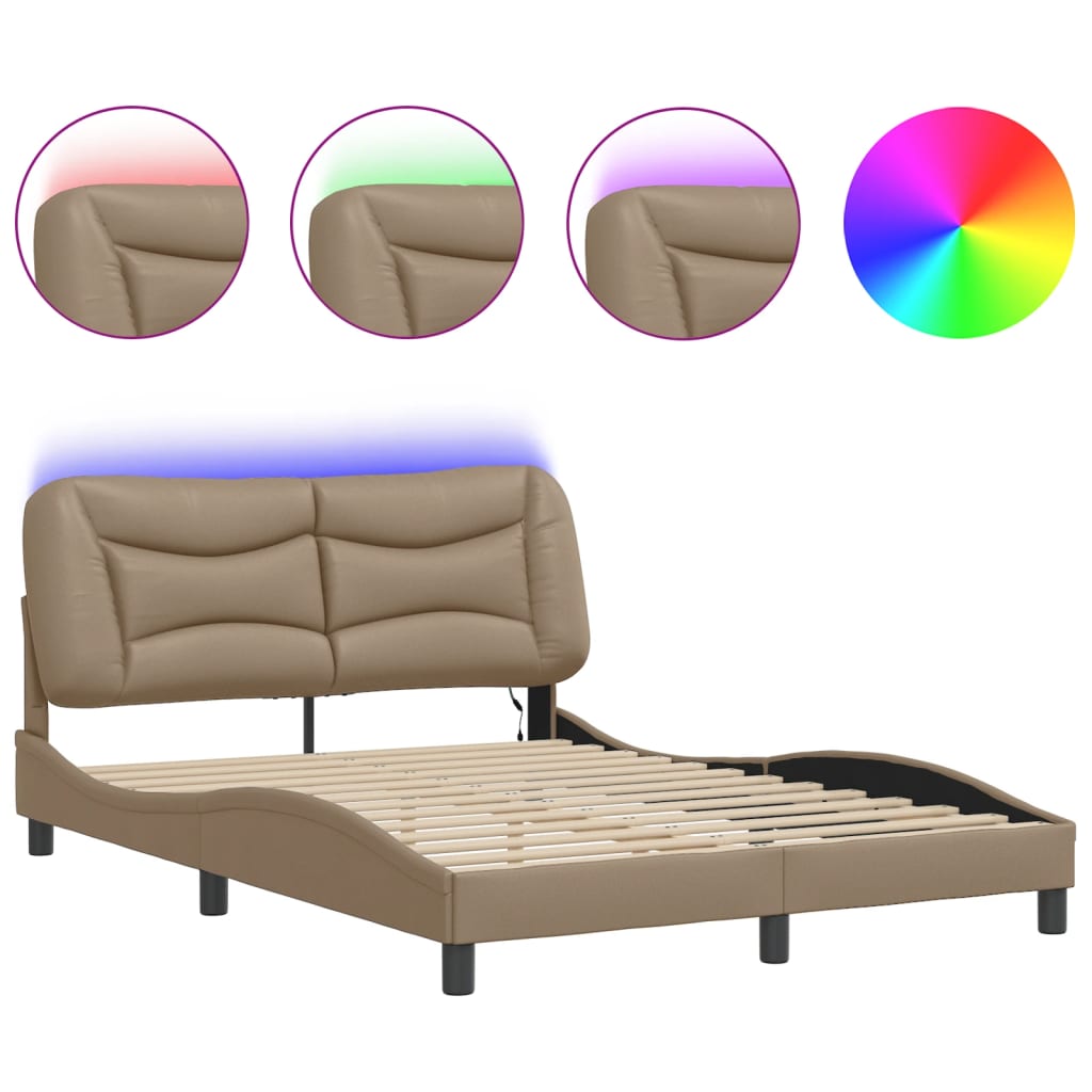 Bettgestell mit LED ohne Matratze "Hvar" Cappuccino-Braun 140x200 cm