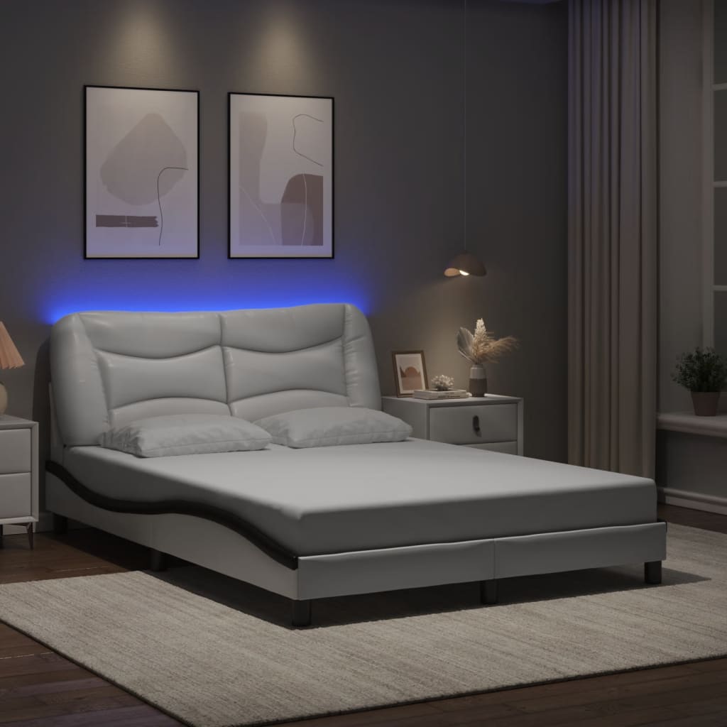 Bettgestell mit LED ohne Matratze "Hvar" Weiß und Schwarz 140x200 cm