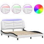 Bettgestell mit LED ohne Matratze "Hvar" Weiß und Schwarz 160x200 cm