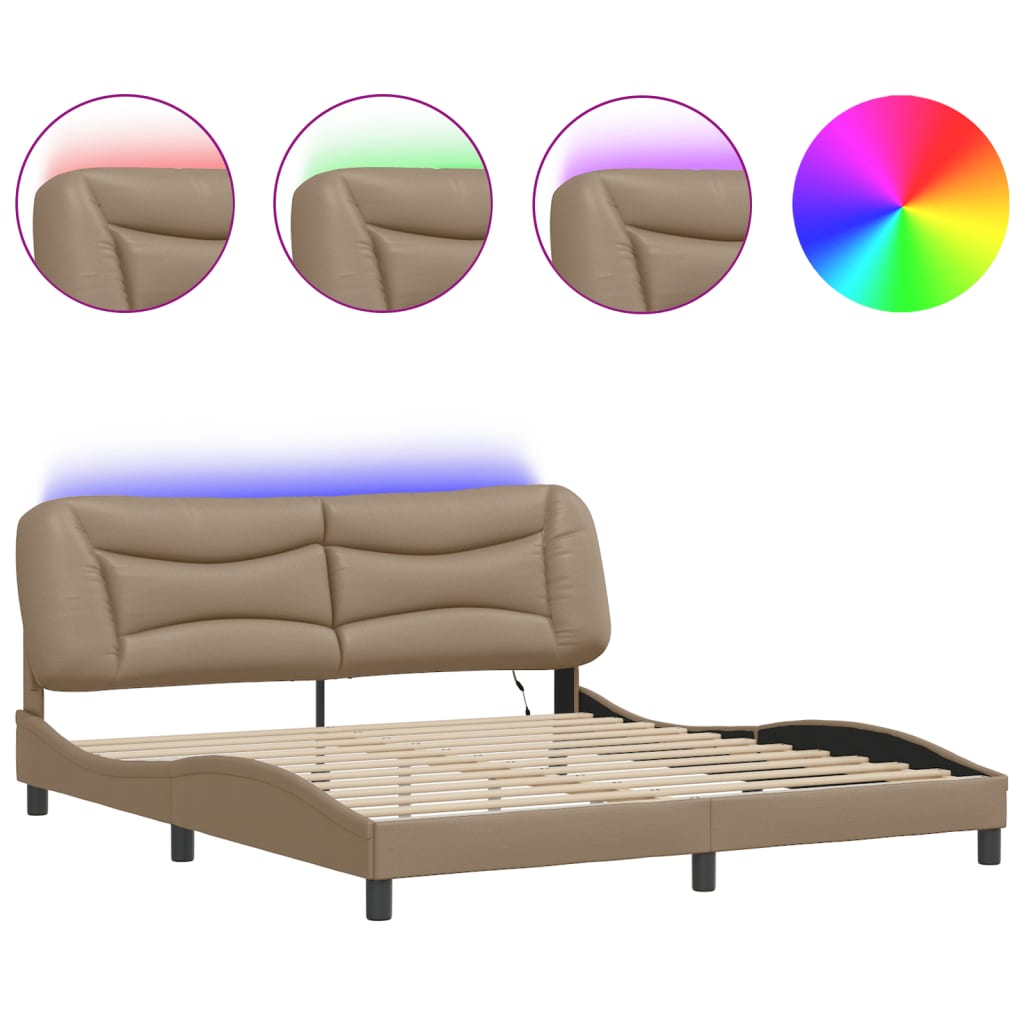 Bettgestell mit LED ohne Matratze "Hvar" Cappuccino-Braun 180x200 cm