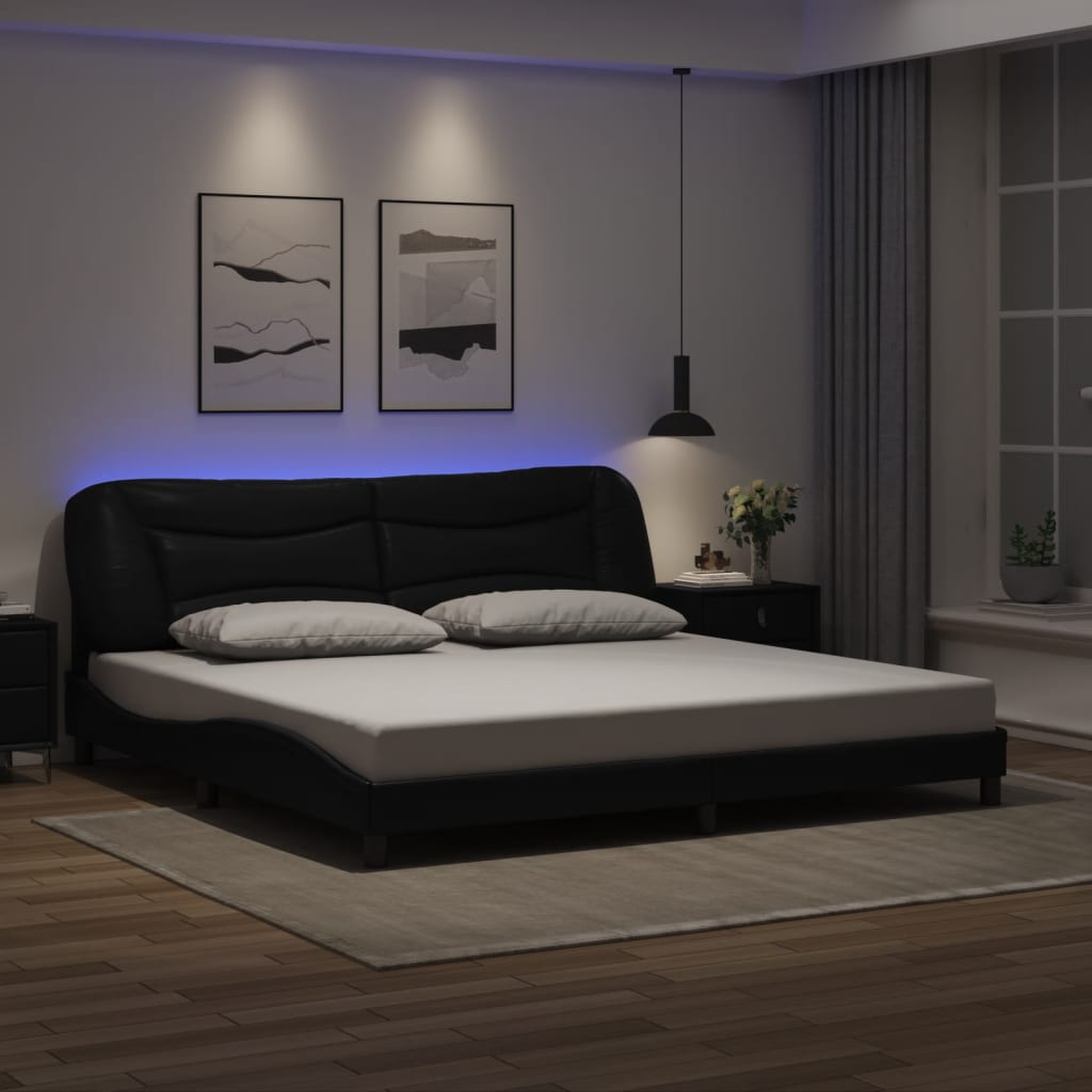 Bettgestell mit LED ohne Matratze "Hvar" Schwarz 200x200 cm