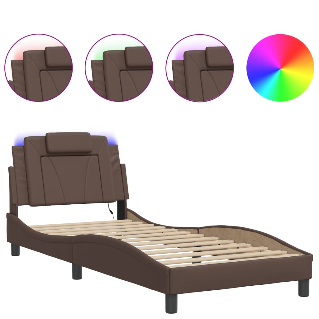 Bettgestell "Viana" mit LED ohne Matratze Braun 80x200 cm