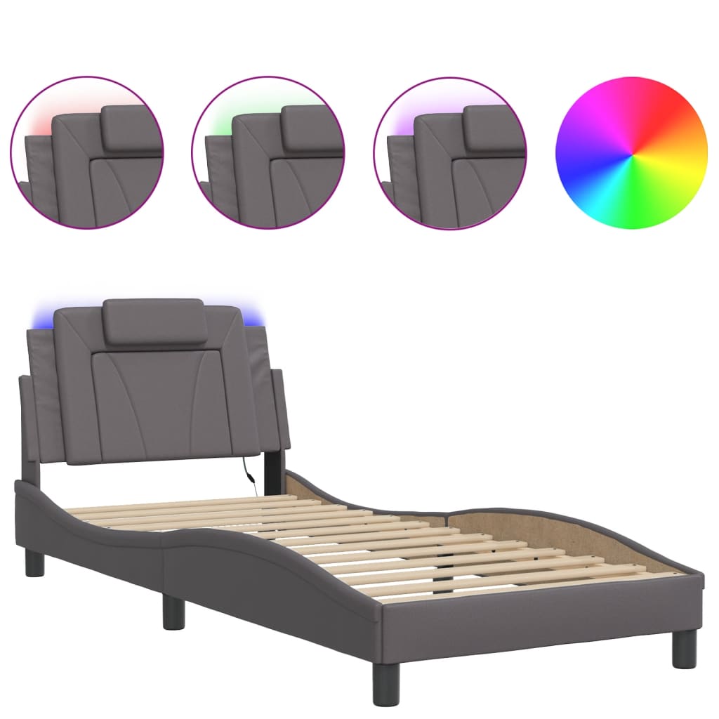 Bettgestell "Viana" mit LED ohne Matratze Grau 80x200 cm