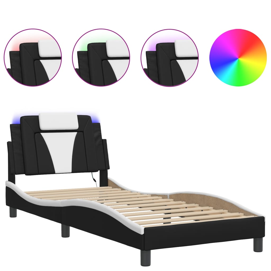 Bettgestell "Viana" mit LED ohne Matratze Schwarz und Weiß 80x200 cm