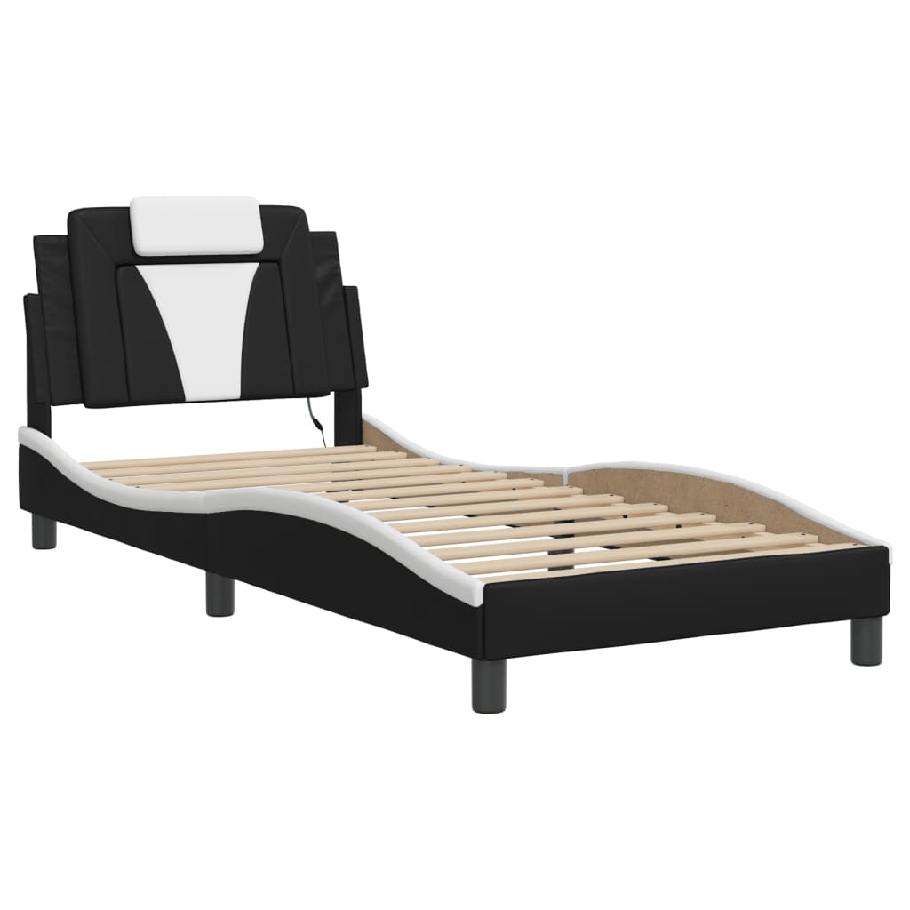 Bettgestell "Viana" mit LED ohne Matratze Schwarz und Weiß 90x190 cm