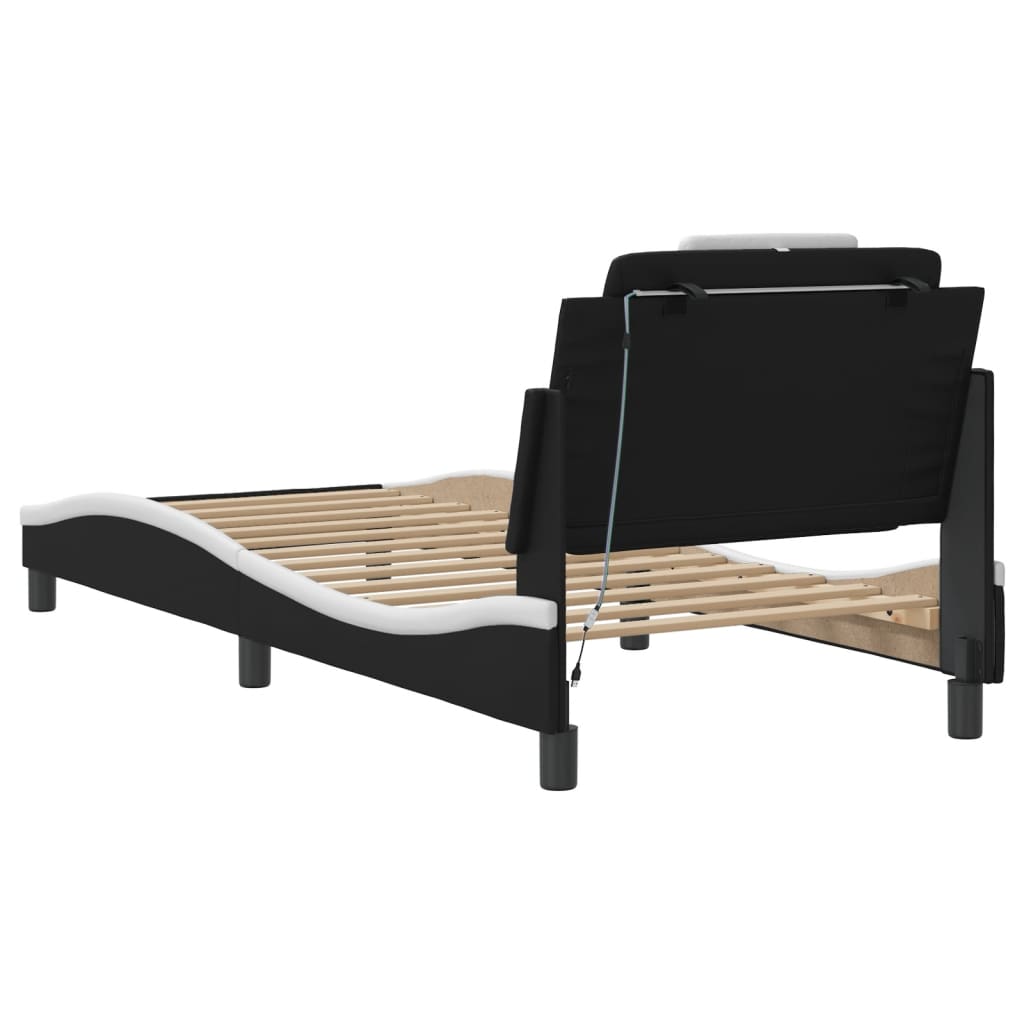 Bettgestell "Viana" mit LED ohne Matratze Schwarz und Weiß 90x190 cm