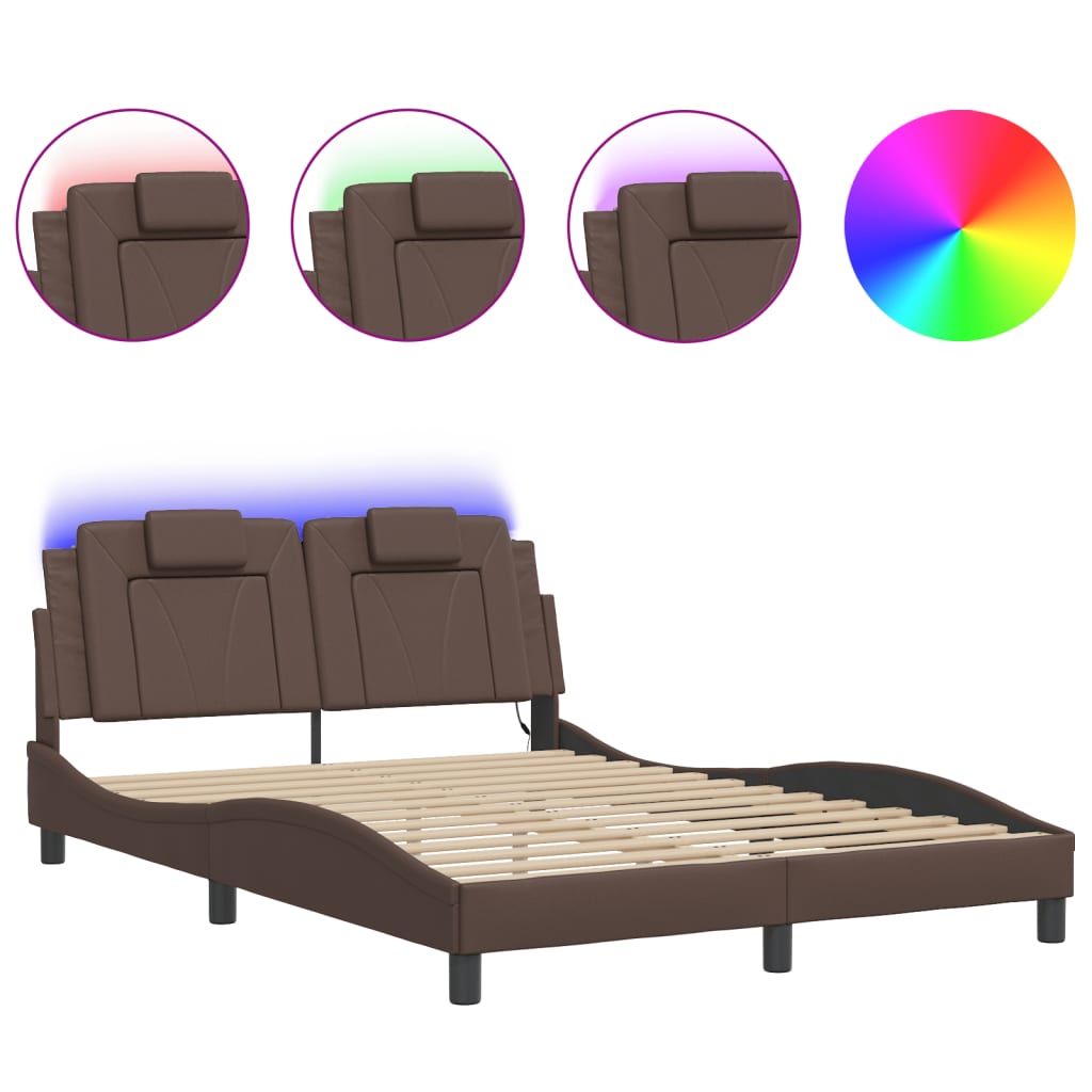 Bettgestell "Viana" mit LED ohne Matratze Braun 140x190 cm
