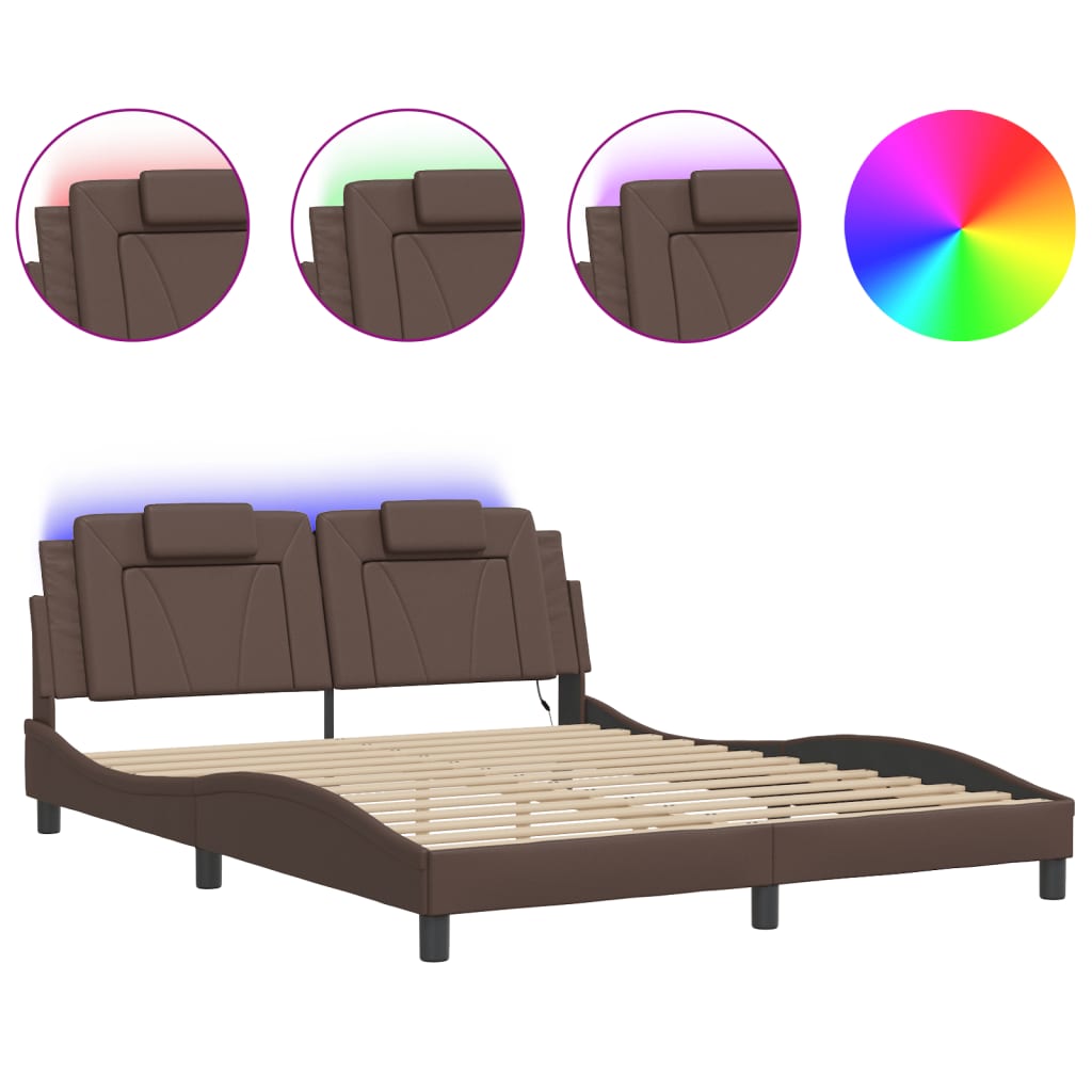 Bettgestell "Viana" mit LED ohne Matratze Braun 160x200 cm