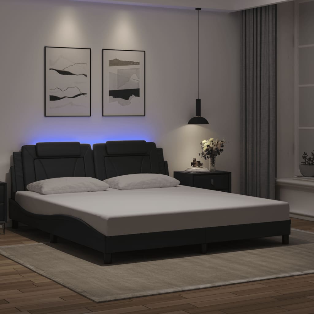 Bettgestell "Viana" mit LED ohne Matratze Schwarz 180x200 cm
