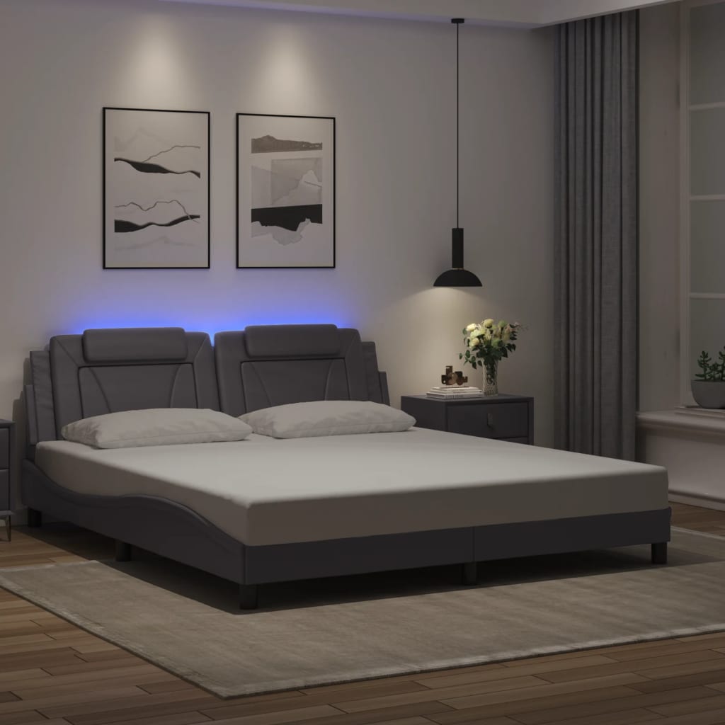 Bettgestell "Viana" mit LED ohne Matratze Grau 180x200 cm