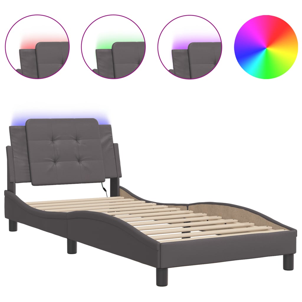 Bettgestell mit LED ohne Matratze "Zadar" Grau 90x190 cm
