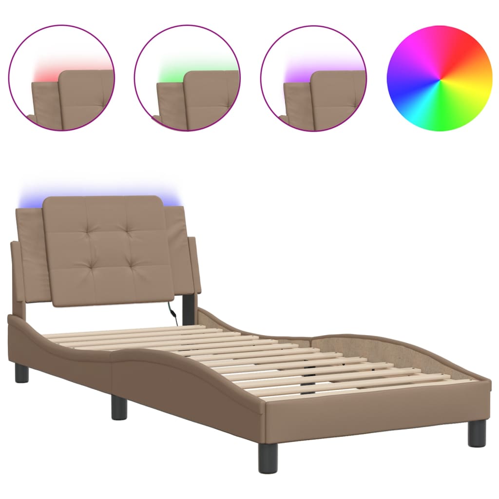 Bettgestell mit LED ohne Matratze "Zadar" Cappuccino-Braun 90x190 cm