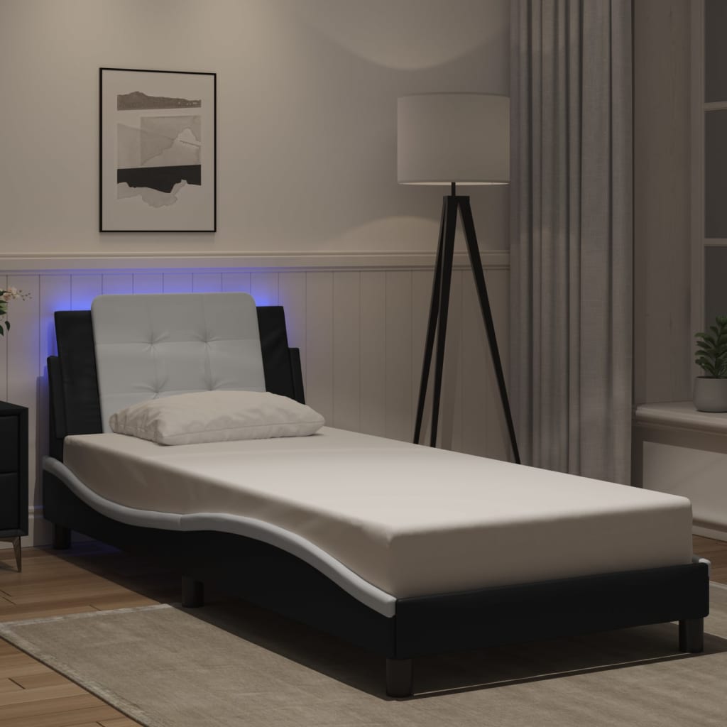 Bettgestell mit LED ohne Matratze "Zadar" Schwarz und Weiß 100x200 cm