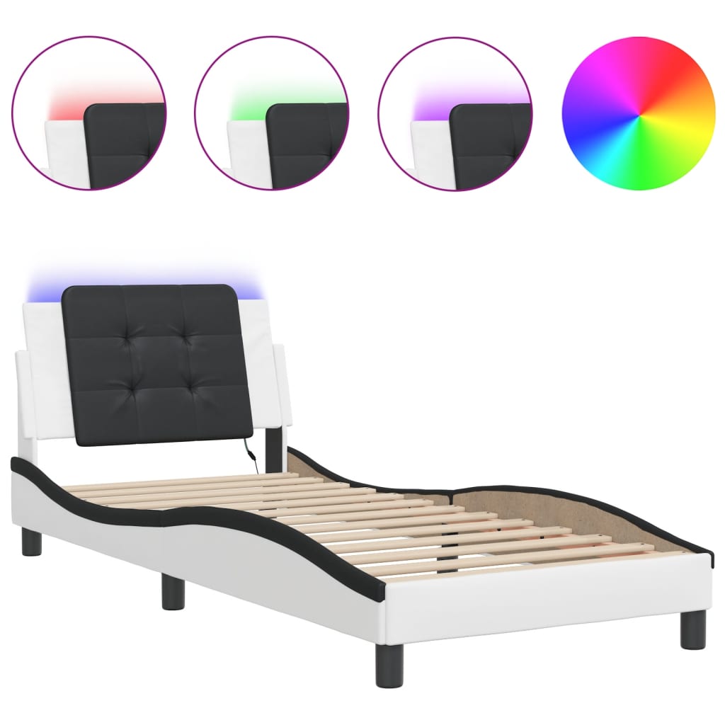 Bettgestell mit LED ohne Matratze "Zadar" Weiß und Schwarz 100x200 cm