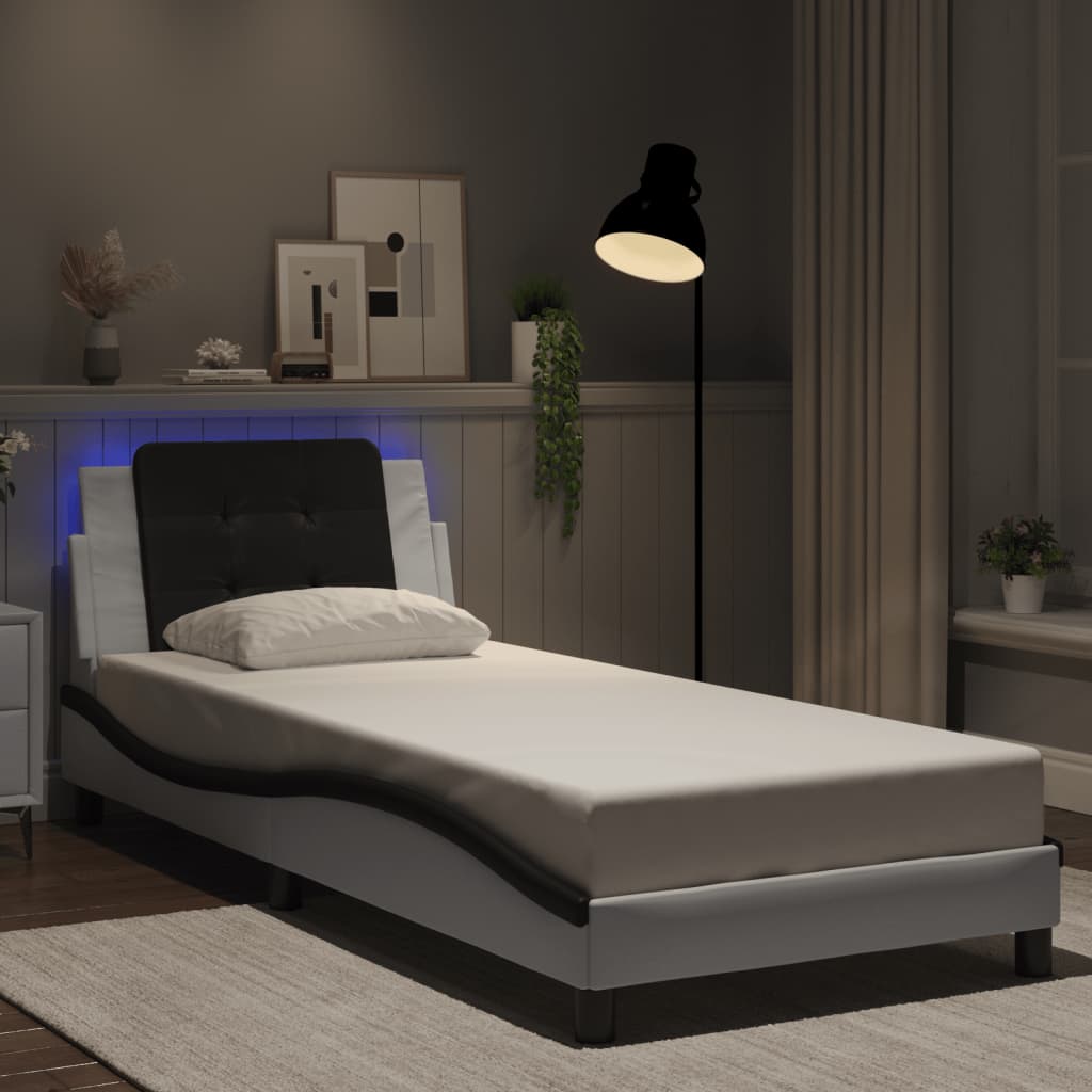 Bettgestell mit LED ohne Matratze "Zadar" Weiß und Schwarz 100x200 cm