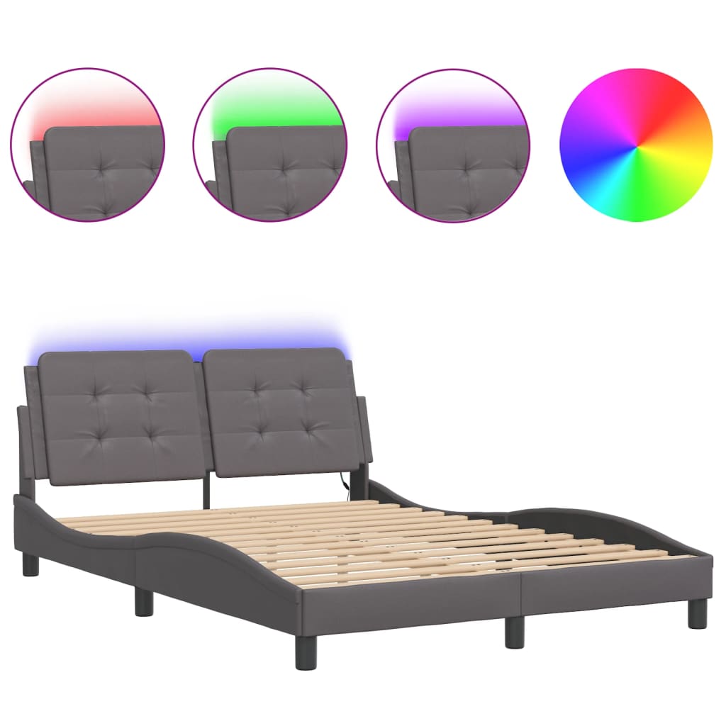 Bettgestell mit LED ohne Matratze "Zadar" Grau 140x190 cm