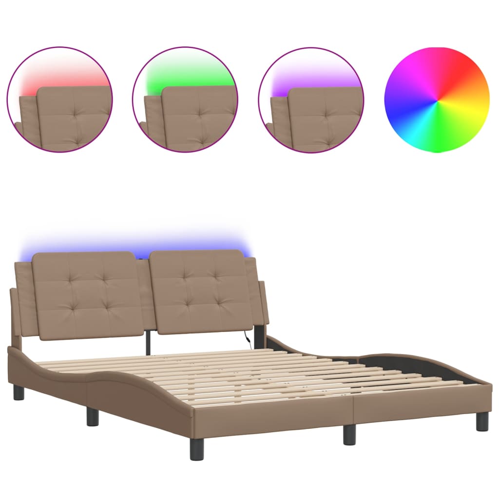 Bettgestell mit LED ohne Matratze "Zadar" Cappuccino-Braun 160x200 cm