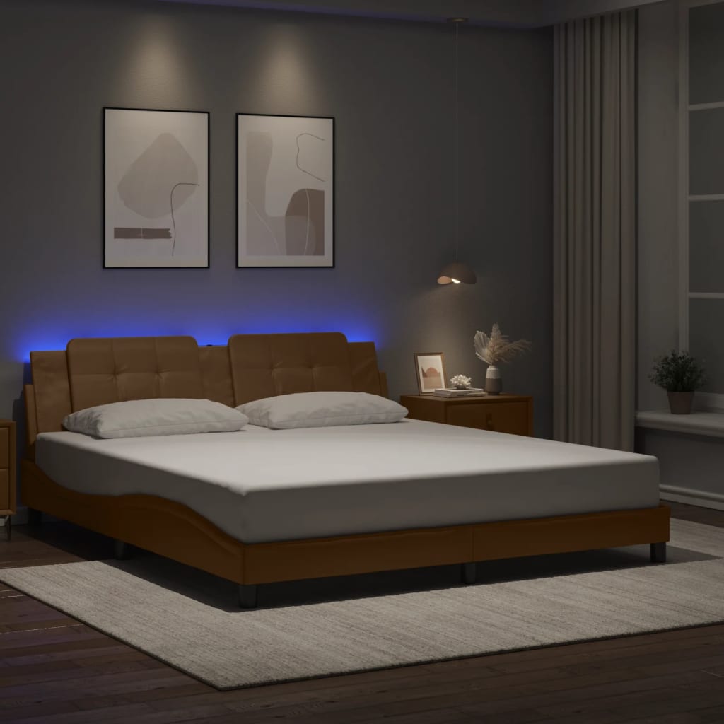 Bettgestell mit LED ohne Matratze "Zadar" Cappuccino-Braun 180x200 cm