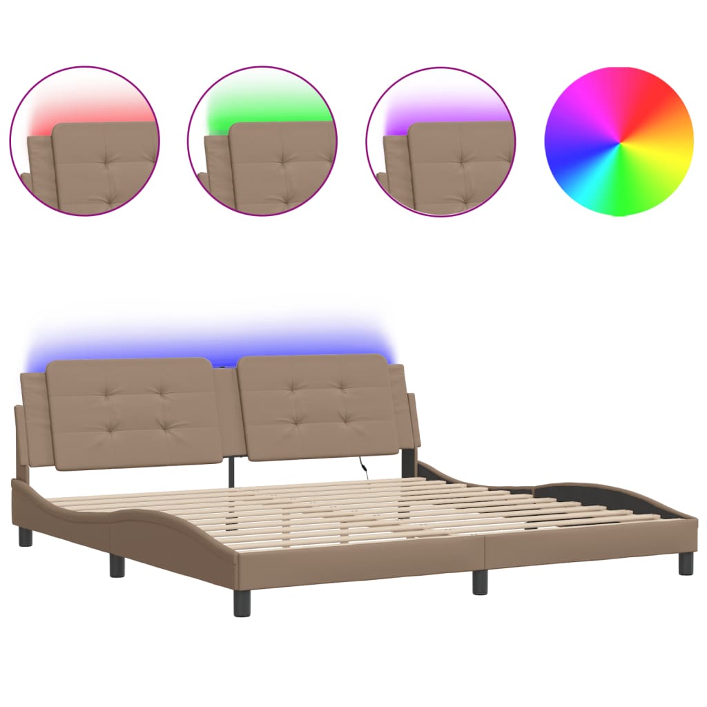 Bettgestell mit LED ohne Matratze "Zadar" Cappuccino-Braun 200x200 cm