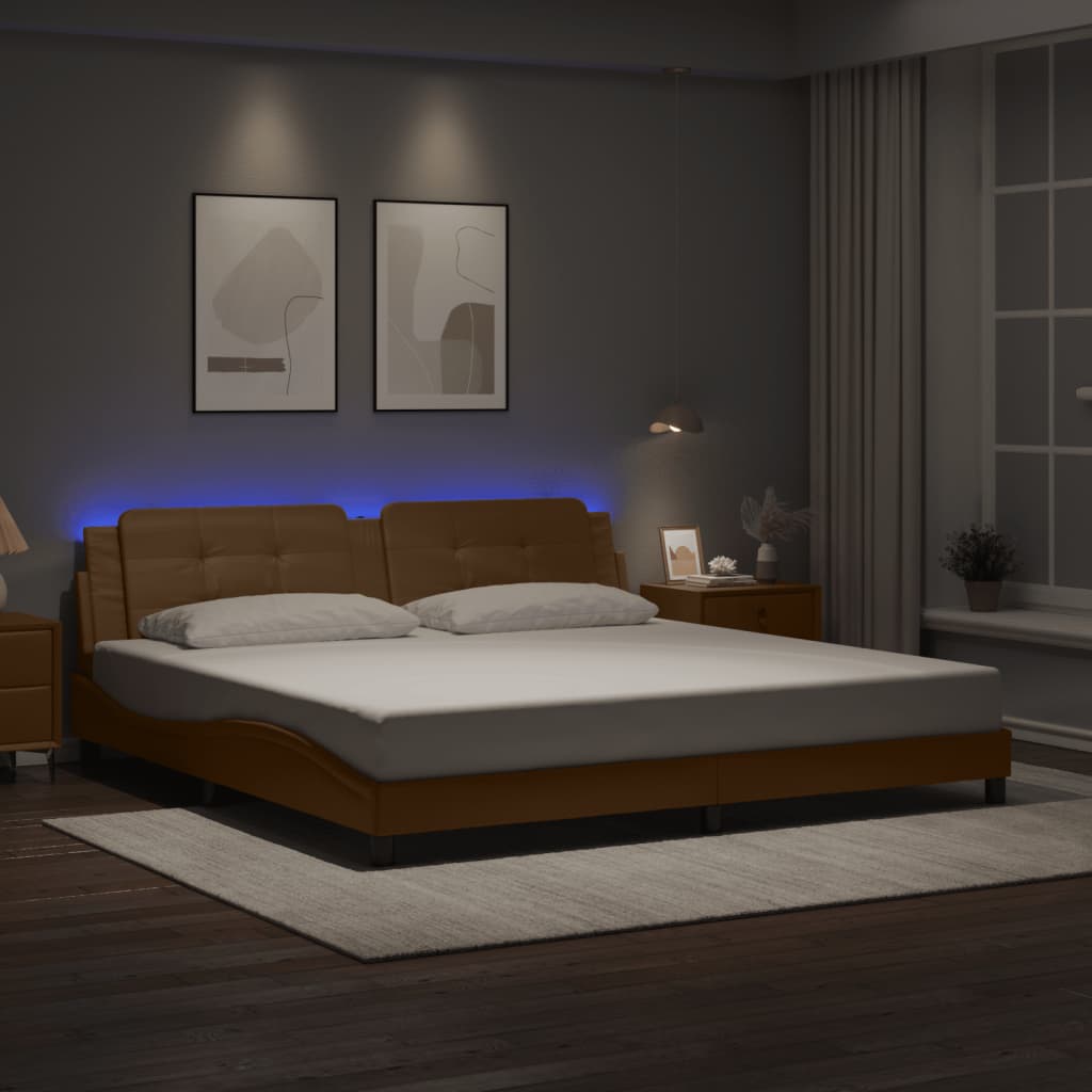 Bettgestell mit LED ohne Matratze "Zadar" Cappuccino-Braun 200x200 cm