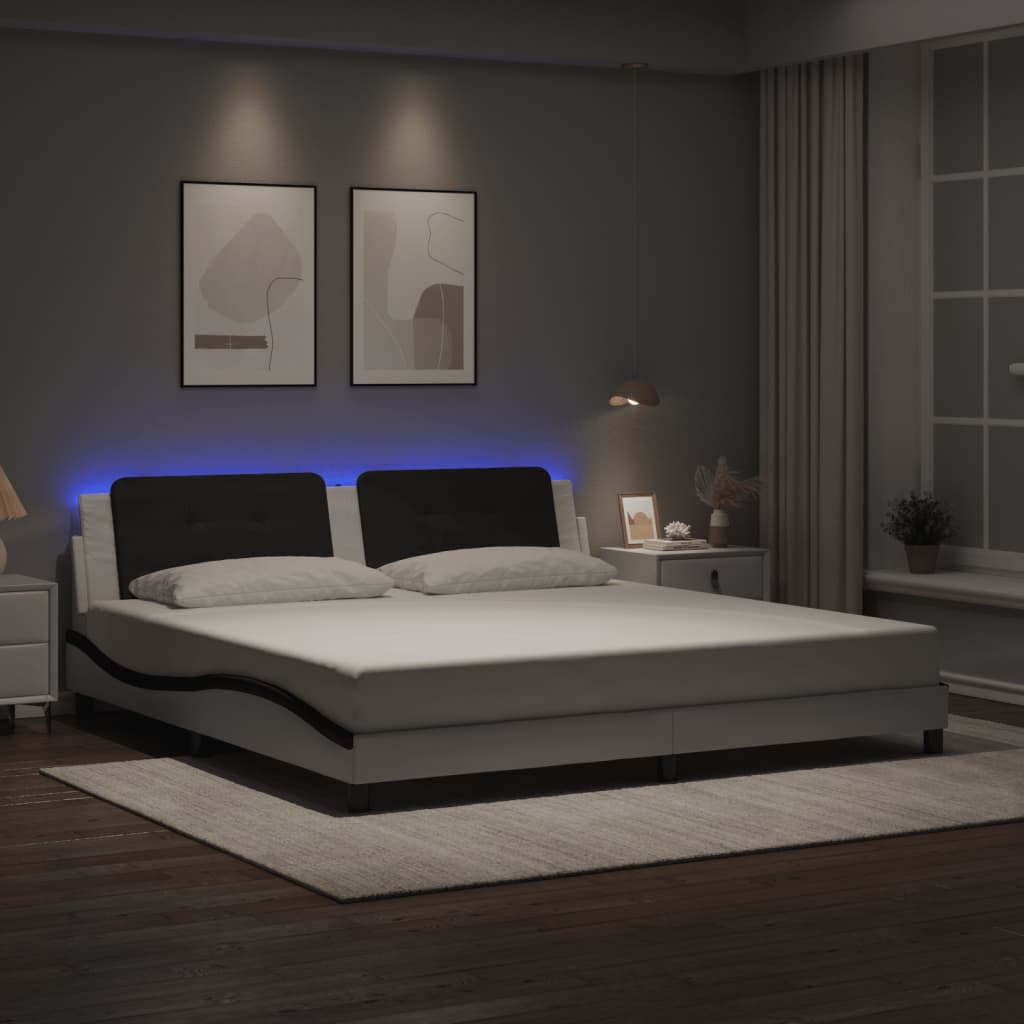 Bettgestell mit LED ohne Matratze "Zadar" Weiß und Schwarz 200x200 cm