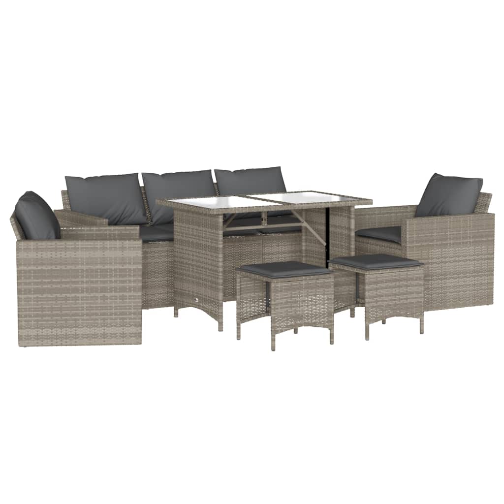 6-tlg. Garten-Sofagarnitur mit Kissen Hellgrau Poly Rattan