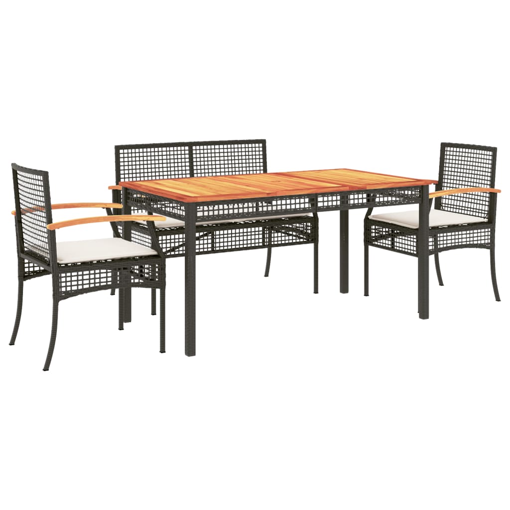 5-tlg. Garten-Essgruppe mit Kissen Schwarz Poly Rattan