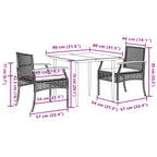 3-tlg. Garten-Essgruppe mit Kissen Schwarz Poly Rattan