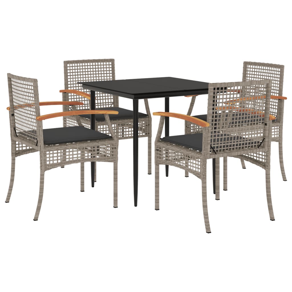 5-tlg. Garten-Essgruppe mit Kissen Grau Poly Rattan