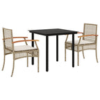 3-tlg. Garten-Essgruppe mit Kissen Beige Poly Rattan