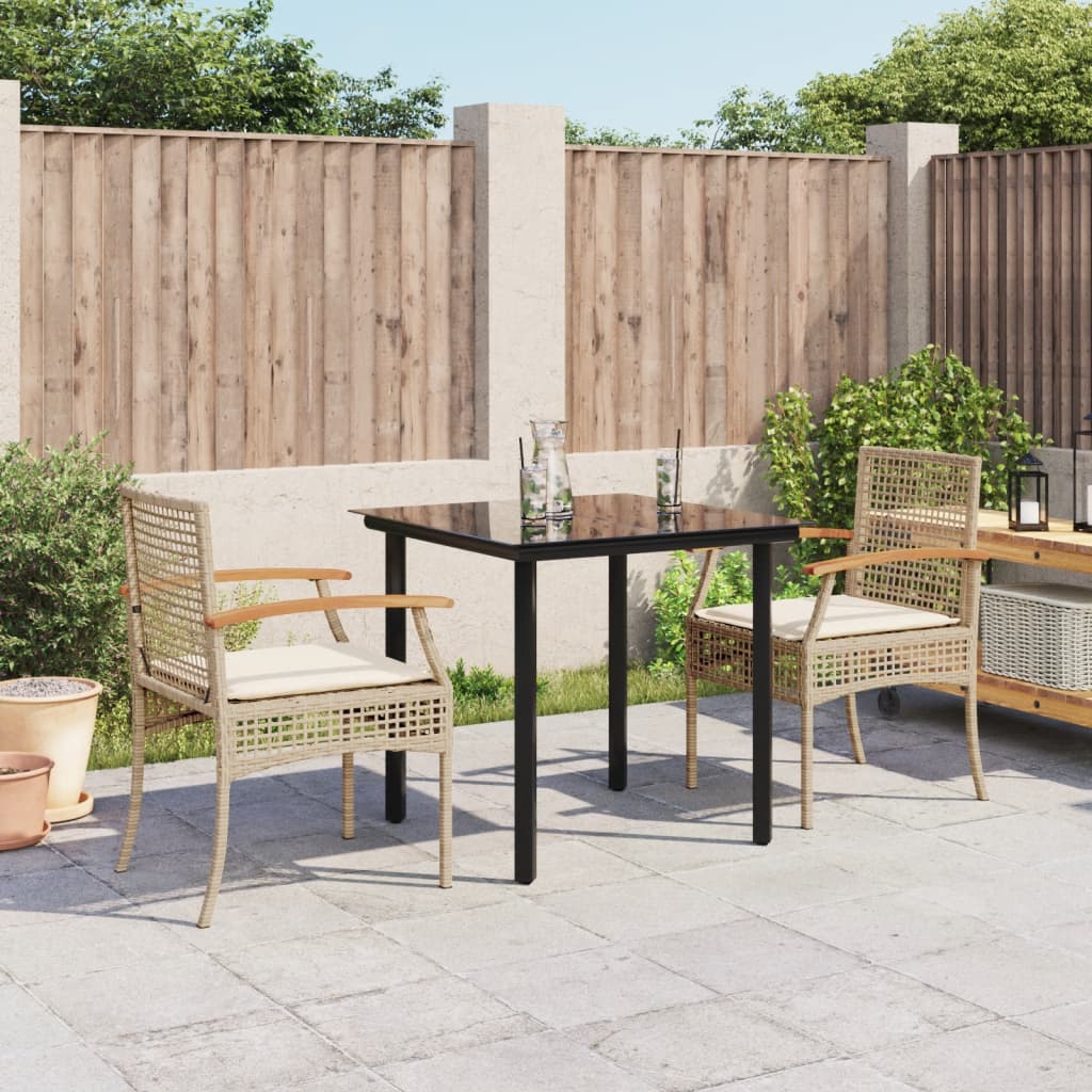 3-tlg. Garten-Essgruppe mit Kissen Beige Poly Rattan