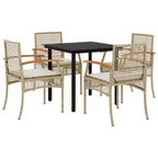 5-tlg. Garten-Essgruppe mit Kissen Beige Poly Rattan