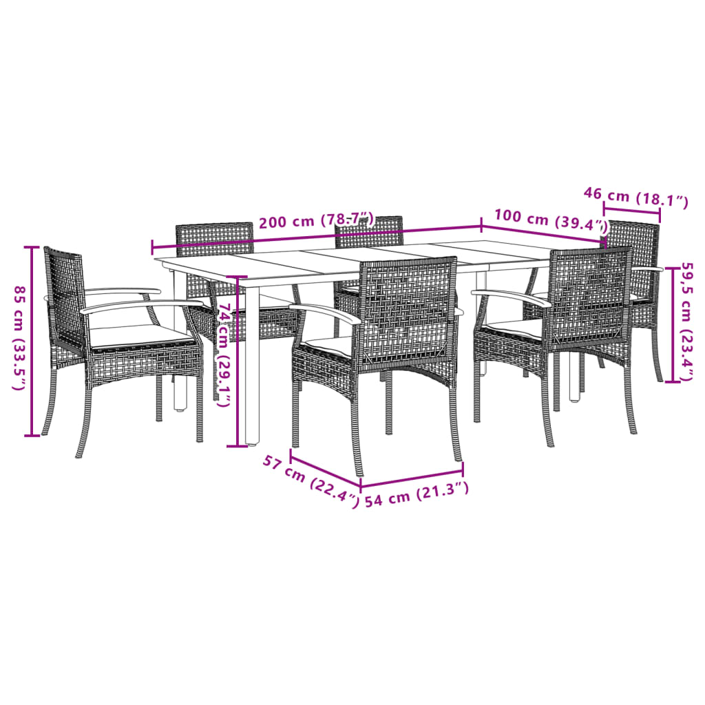 7-tlg. Garten-Essgruppe mit Kissen Beige Poly Rattan
