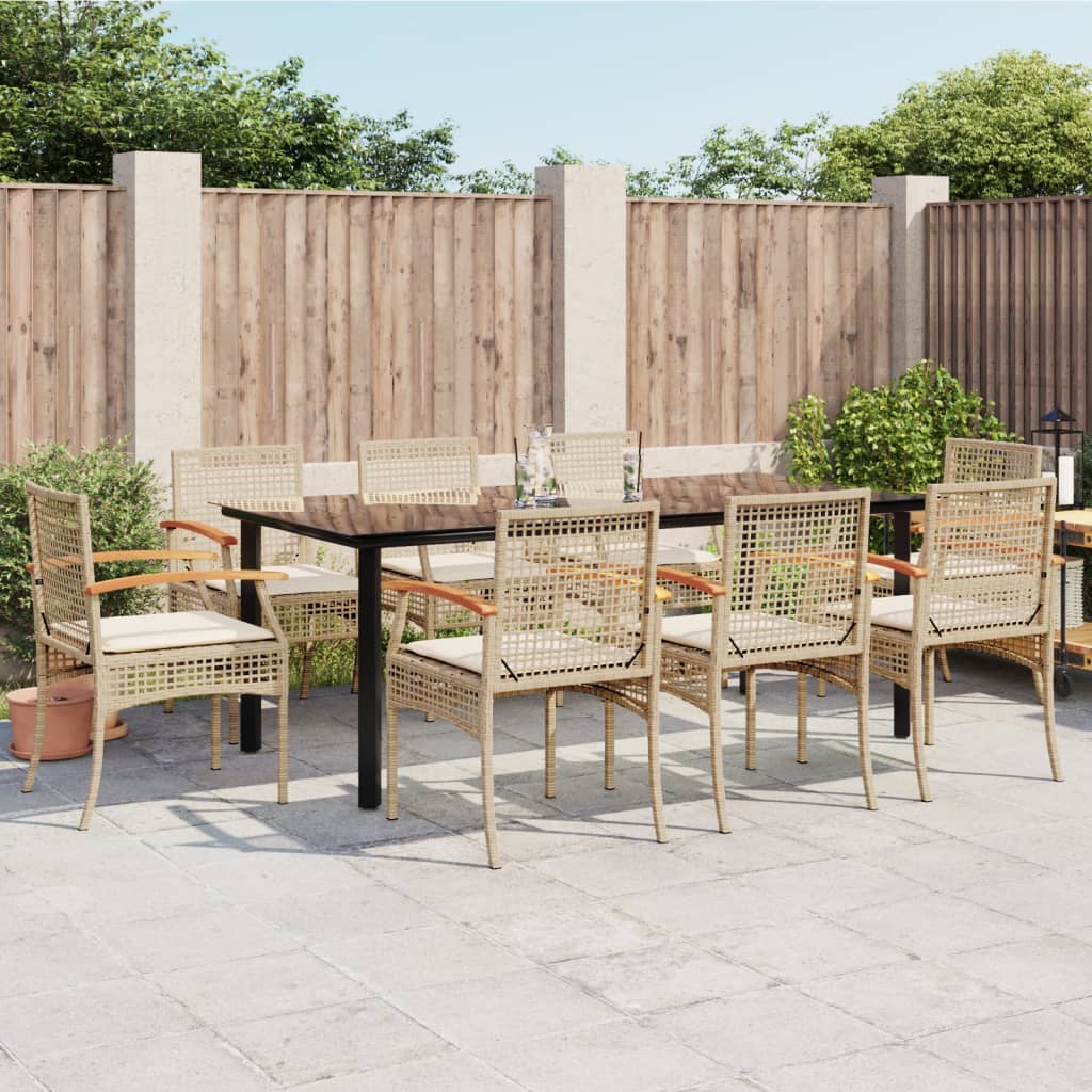 9-tlg. Garten-Essgruppe mit Kissen Beige Poly Rattan