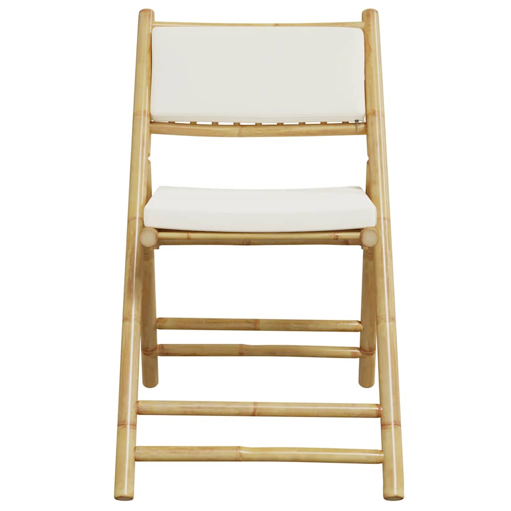 5-tlg. Bistro-Set Klappbar mit Cremeweißen Kissen Bambus