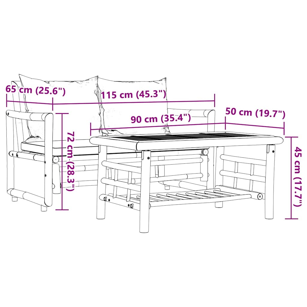 2-teiliges Gartensofa-Set mit Kissen Bambus
