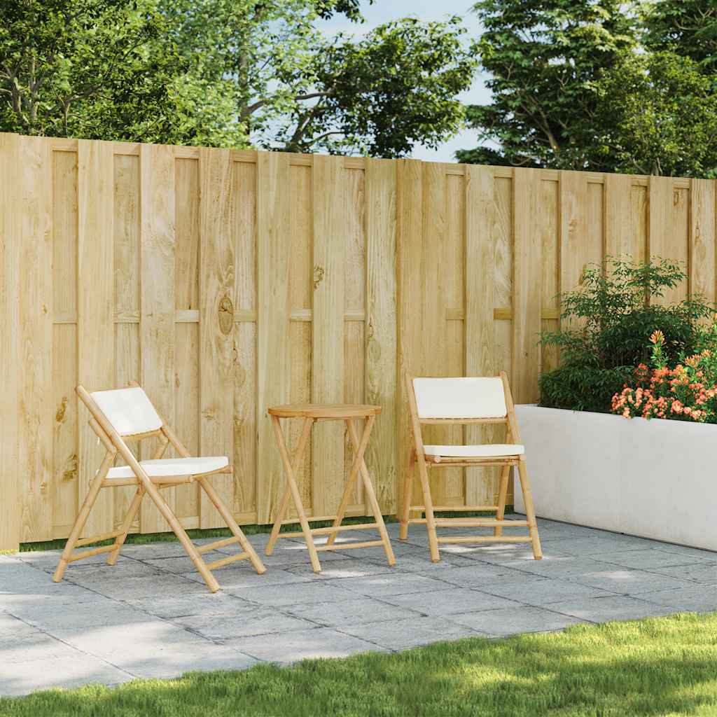 3-tlg. Bistro-Set Klappbar mit Kissen Bambus