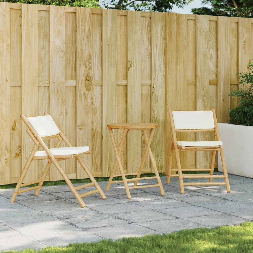 3-tlg. Bistro-Set Klappbar mit Kissen Bambus