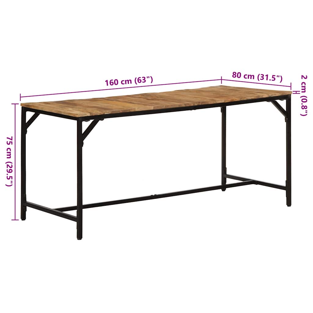 Esstisch 160x80x75 cm Raues Massivholz Mango