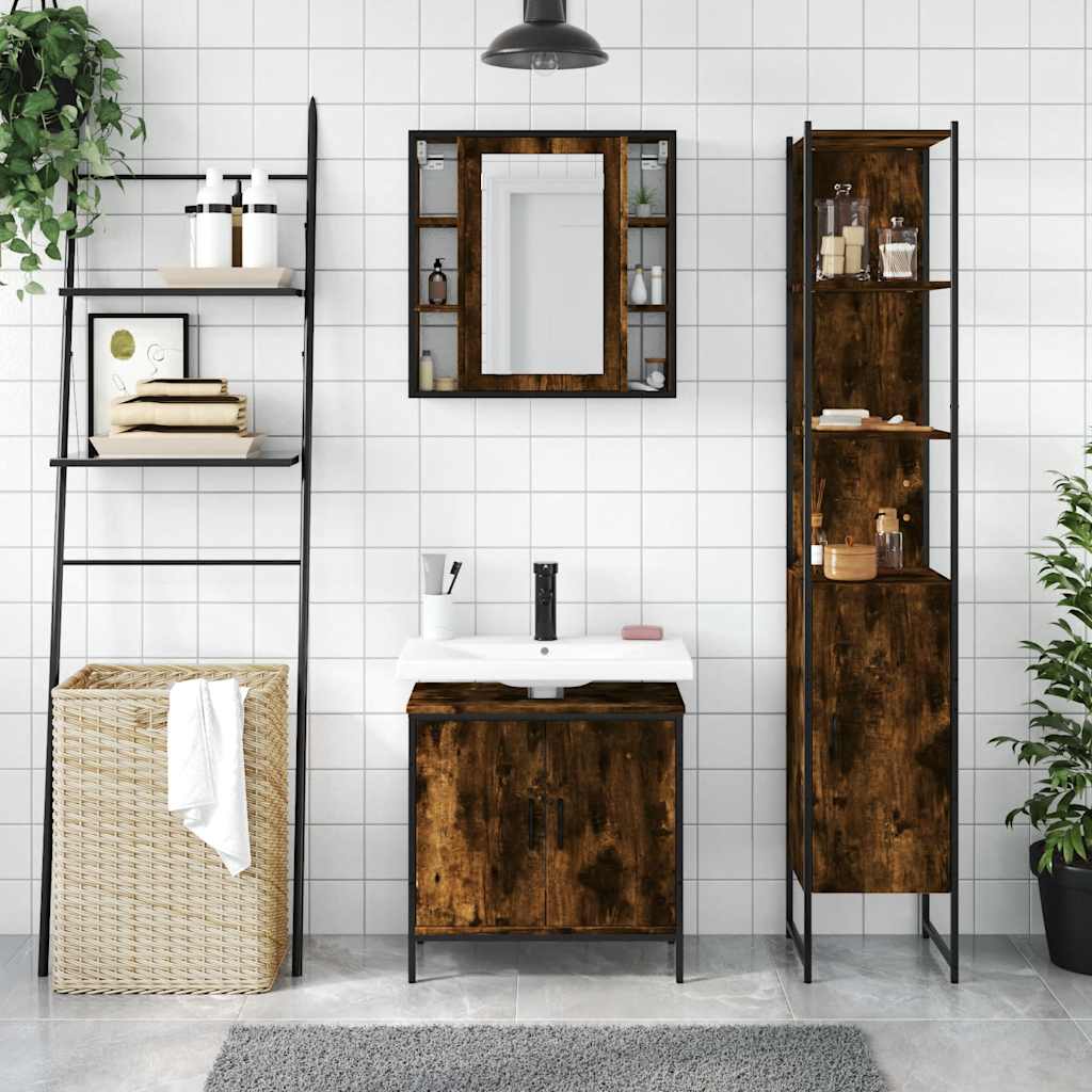 3-tlg. Badmöbel-Set Räuchereiche Holzwerkstoff