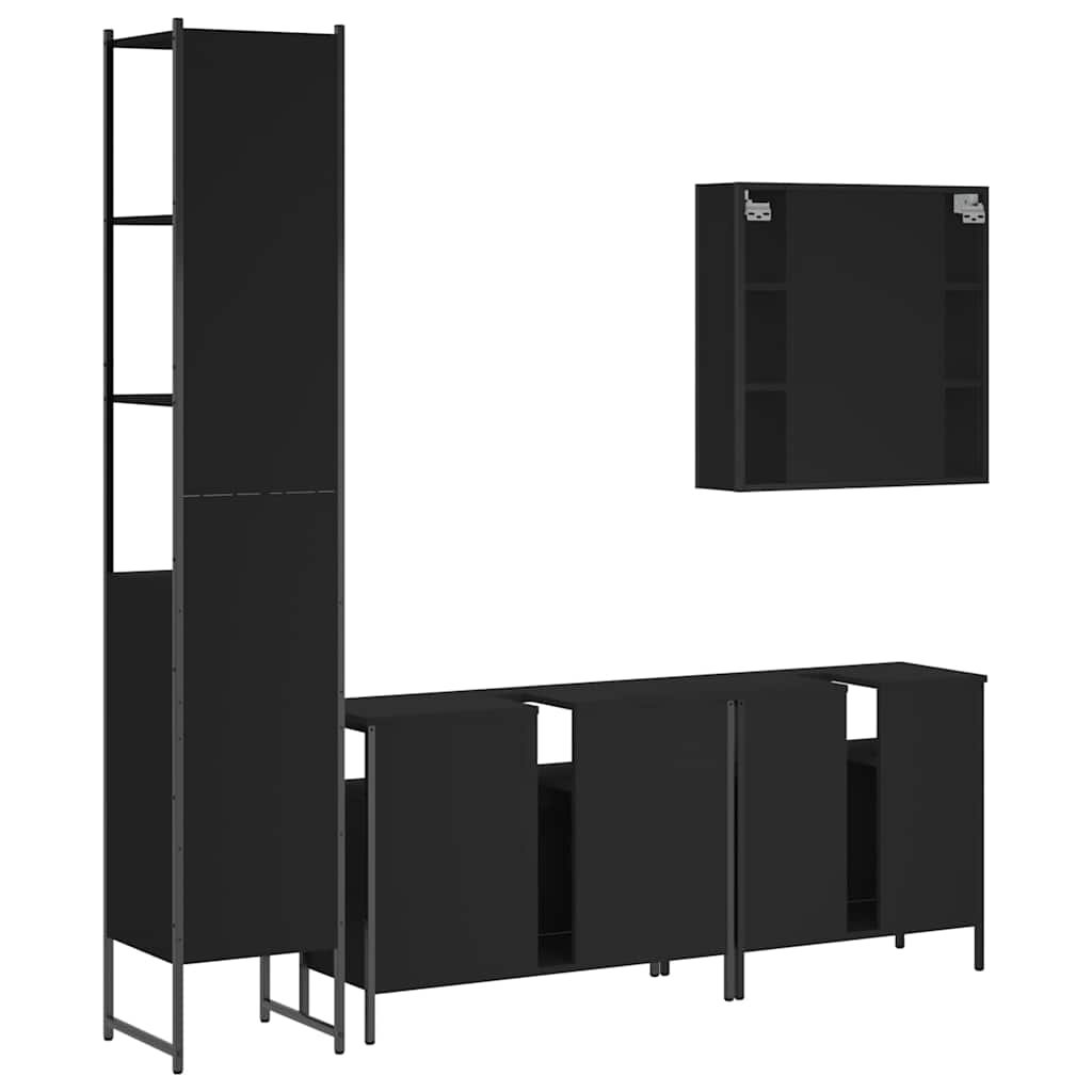 4-tlg. Badmöbel-Set Schwarz Holzwerkstoff