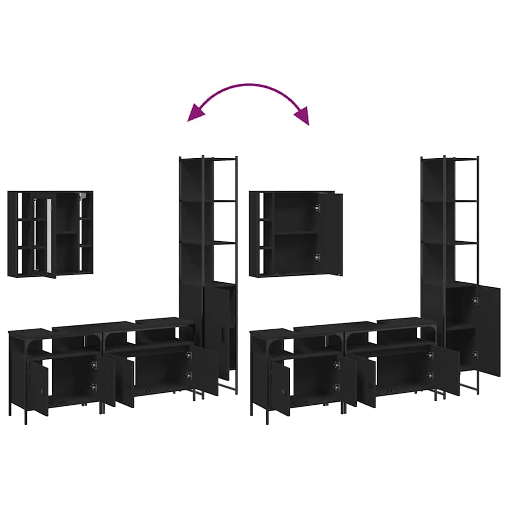4-tlg. Badmöbel-Set Schwarz Holzwerkstoff