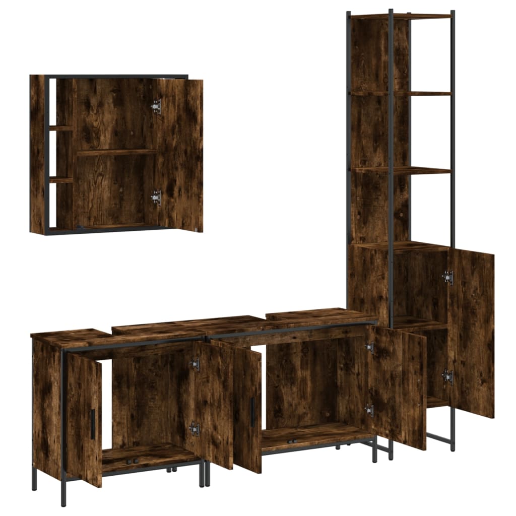 4-tlg. Badmöbel-Set Räuchereiche Holzwerkstoff