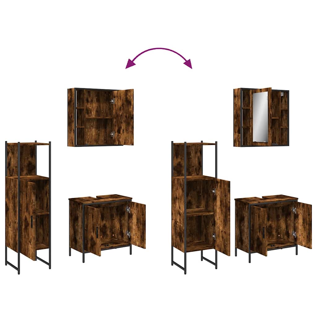 3-tlg. Badmöbel-Set Räuchereiche Holzwerkstoff