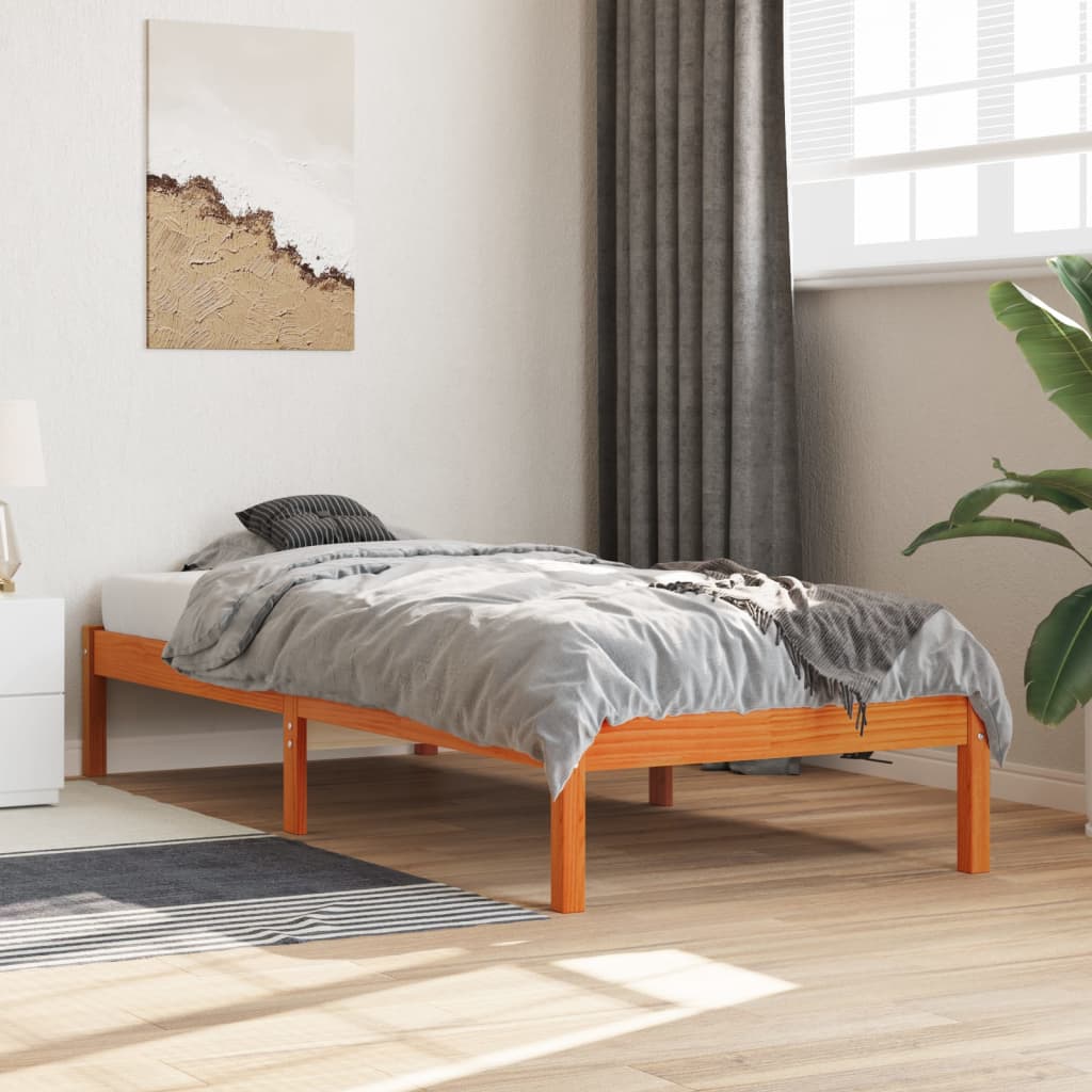 Massivholzbett ohne Matratze Wachsbraun 90x190 cm Kiefernholz