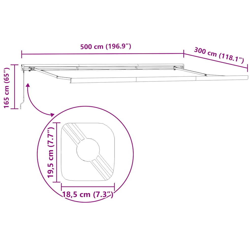 Markise Einziehbar Anthrazit und Weiß 5x3 m Stoff und Aluminium