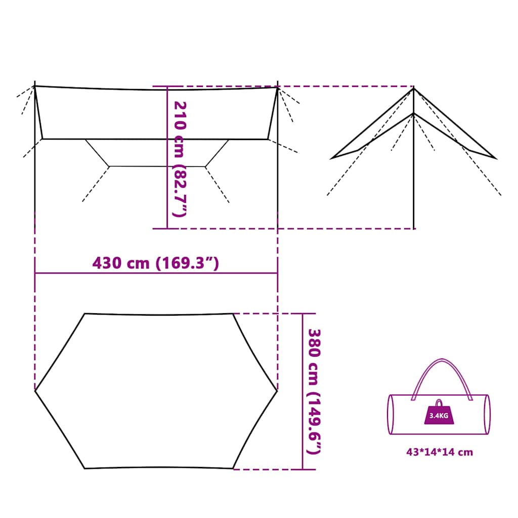 Tarp Blau 430x380x210 cm Wasserdicht