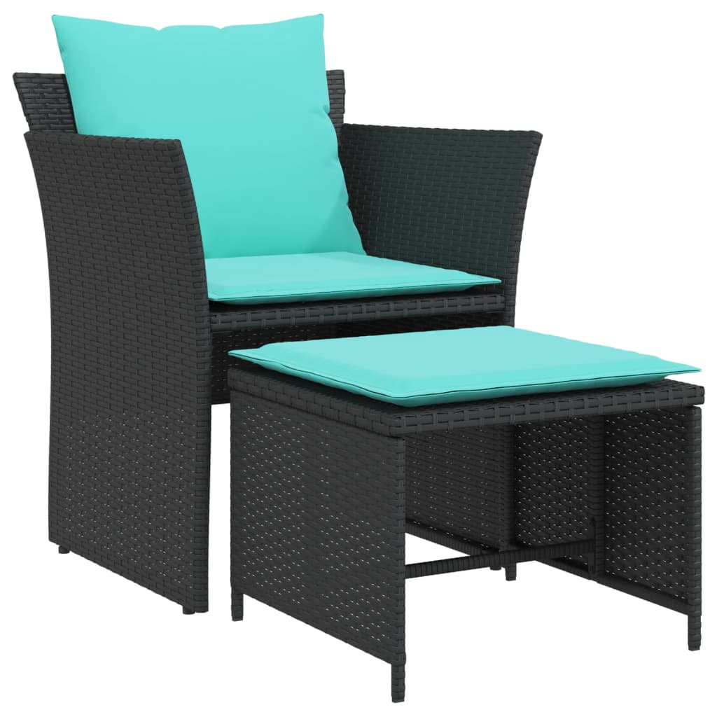 Gartenstuhl mit Fußhocker Schwarz Poly Rattan