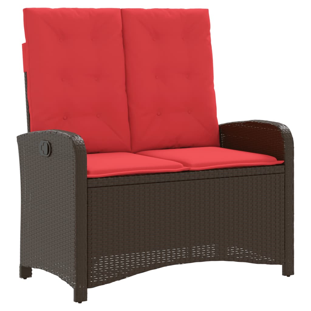 Gartenbank Verstellbar mit Kissen Braun Poly Rattan