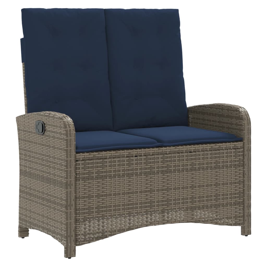 Gartenbank Verstellbar mit Kissen Grau Poly Rattan